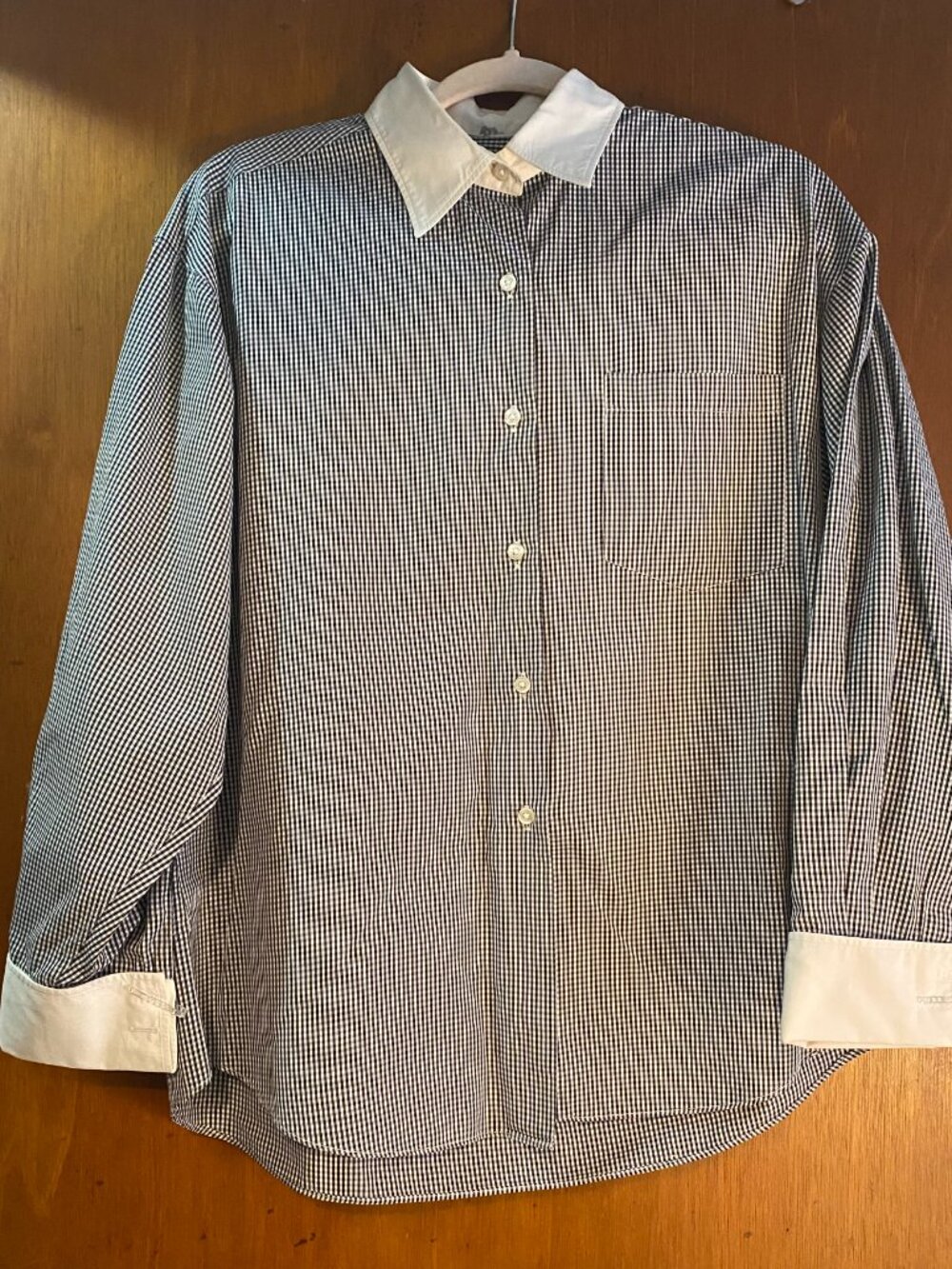 J.McLaughlin Women's 10 Button Up Shirt Black/White Gingham w/French Cuffs